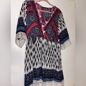 Bohemian Red and Blue Patterned Dress
